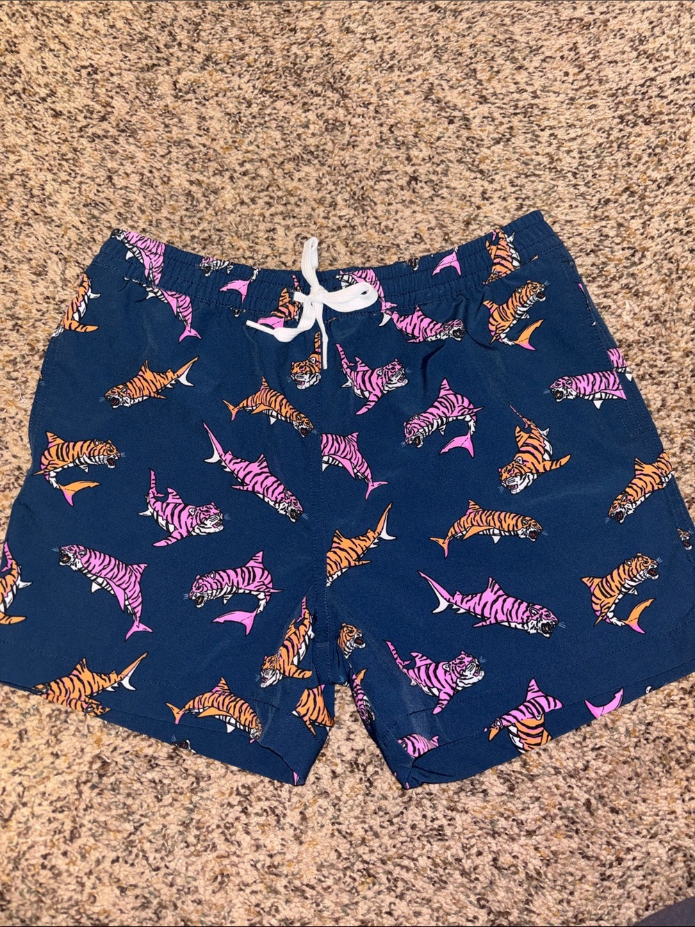 chubbies Navy Swim Shorts with Pink & Orange Tiger Sharks